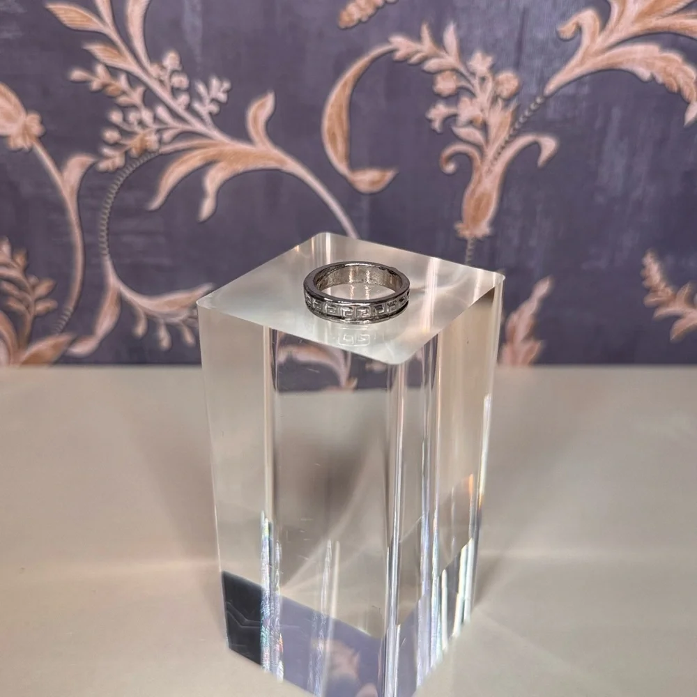 Vintage Estate Silver Plated Geometric Pattern Ring Lot D53